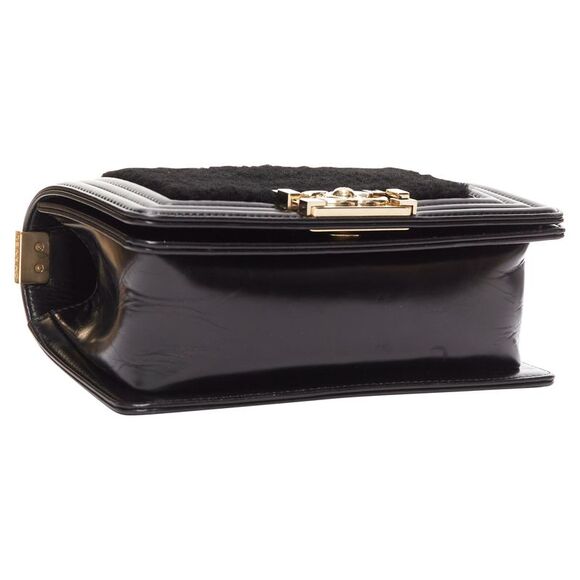 Chanel Boy Small Shearling Leather Gold CC Push Lock Chain Flap Bag - Picture 5 of 6